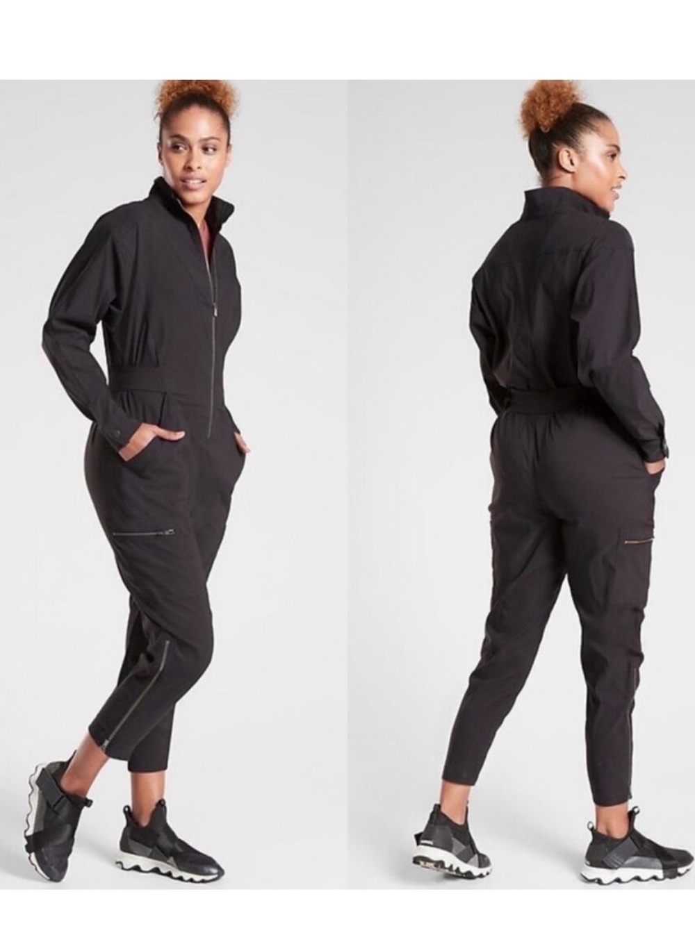 Athleta Lenox Black Women's Long Sleeve Zip-Front Jumpsuit